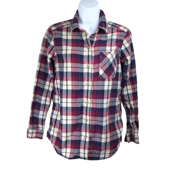 Eddie Bauer Blue Burgundy Plaid Button Up Shirt XS - Picture 1 of 7